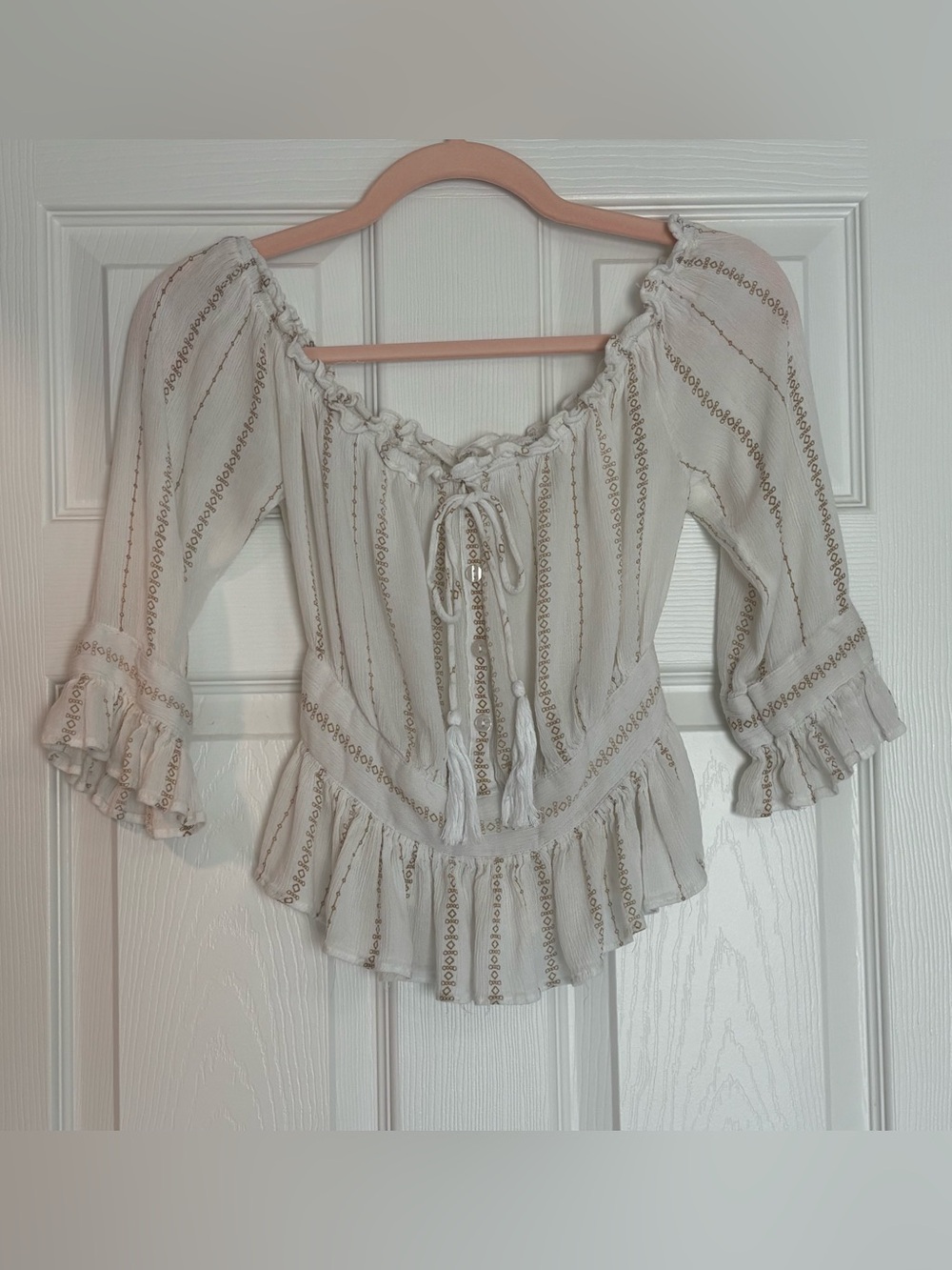 Dotti Bohemian Off-Shoulder Peasant Top in Cream